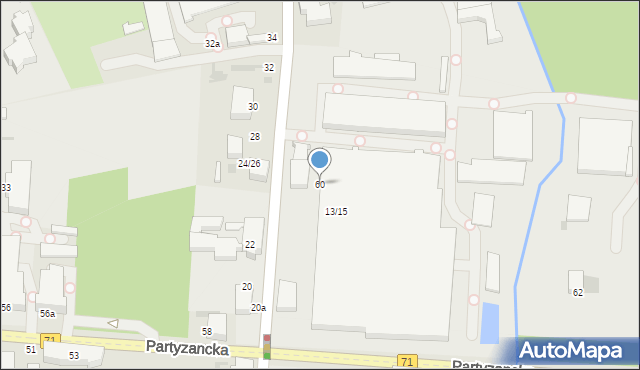 Pabianice, Partyzancka, 60, mapa Pabianic