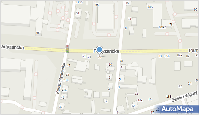 Pabianice, Partyzancka, 75, mapa Pabianic