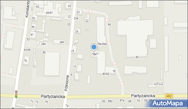 Pabianice, Partyzancka, 78A, mapa Pabianic