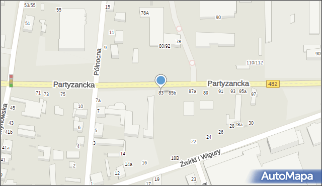 Pabianice, Partyzancka, 83, mapa Pabianic