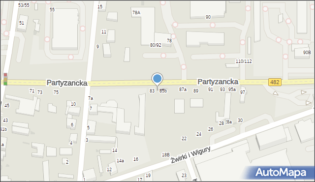 Pabianice, Partyzancka, 85a, mapa Pabianic