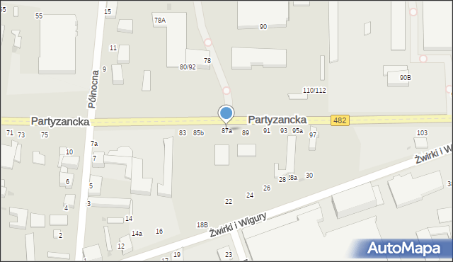Pabianice, Partyzancka, 87a, mapa Pabianic