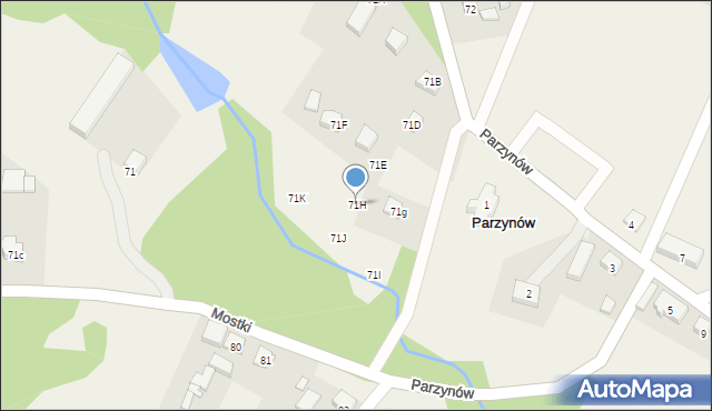 Parzynów, Parzynów, 71H, mapa Parzynów