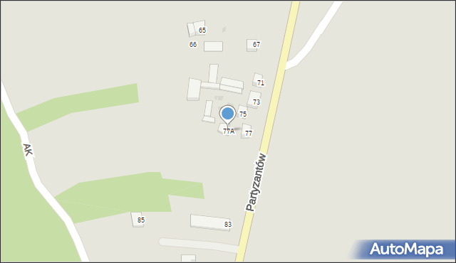 Piaski, Partyzantów, 77A, mapa Piaski