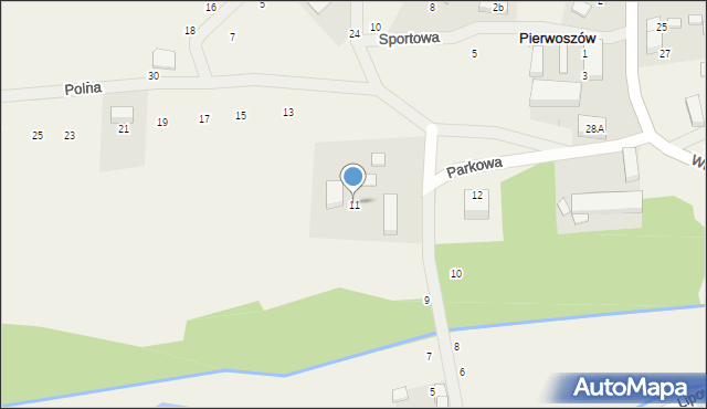 Pierwoszów, Parkowa, 11, mapa Pierwoszów