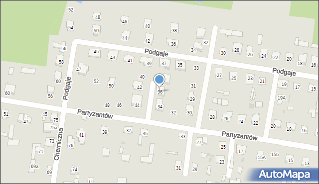 Pionki, Partyzantów, 36, mapa Pionki