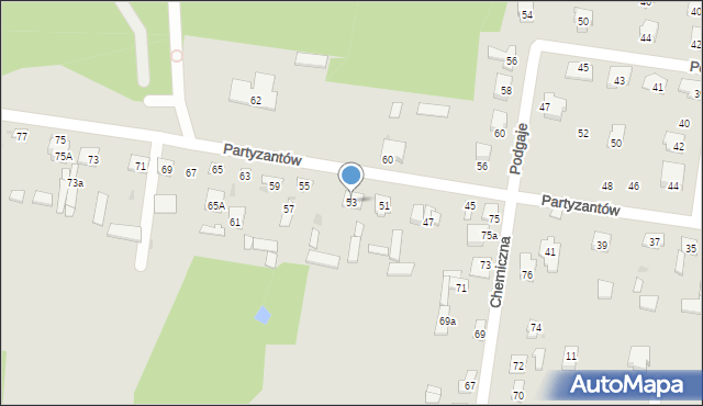 Pionki, Partyzantów, 53, mapa Pionki