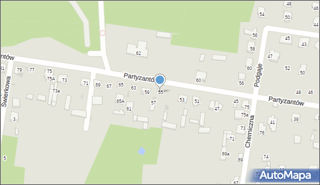 Pionki, Partyzantów, 55, mapa Pionki