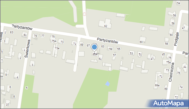 Pionki, Partyzantów, 65A, mapa Pionki