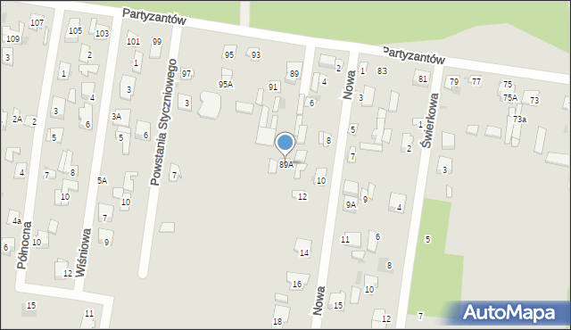 Pionki, Partyzantów, 89A, mapa Pionki