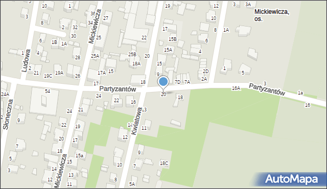 Piotrków Trybunalski, Partyzantów, 20, mapa Piotrków Trybunalski