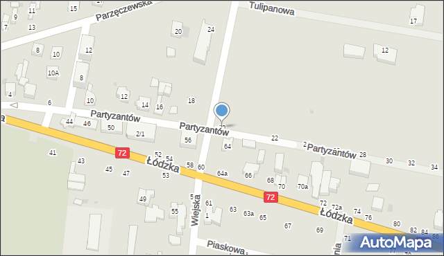 Poddębice, Partyzantów, 20, mapa Poddębice