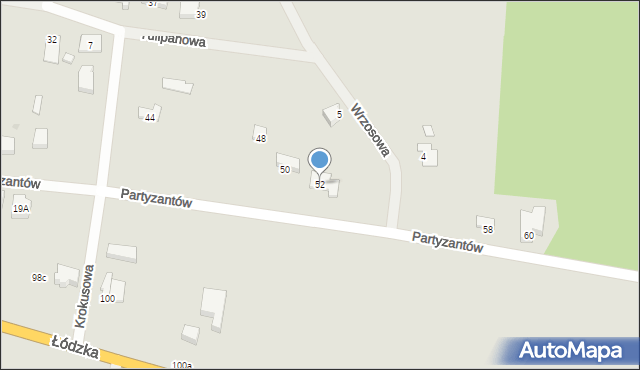 Poddębice, Partyzantów, 52, mapa Poddębice