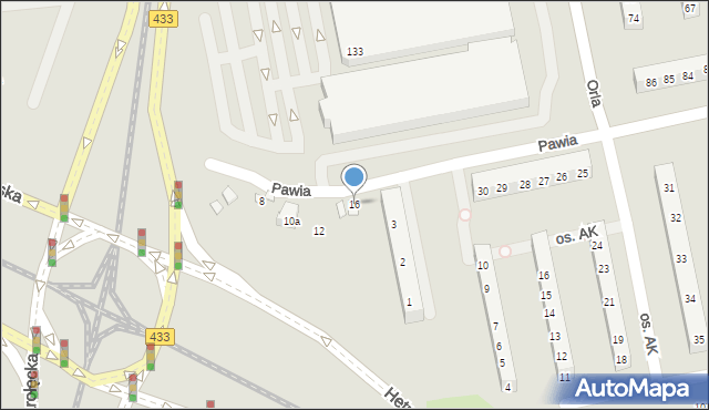 Poznań, Pawia, 16, mapa Poznania