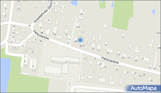 Radzyń Podlaski, Partyzantów, 15, mapa Radzyń Podlaski