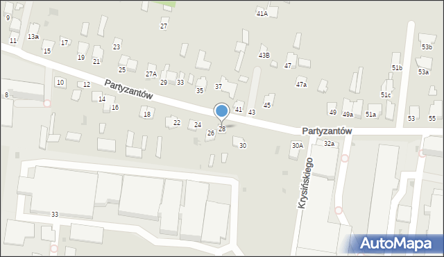 Radzyń Podlaski, Partyzantów, 28, mapa Radzyń Podlaski