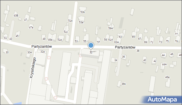 Radzyń Podlaski, Partyzantów, 32, mapa Radzyń Podlaski