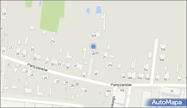 Radzyń Podlaski, Partyzantów, 43, mapa Radzyń Podlaski