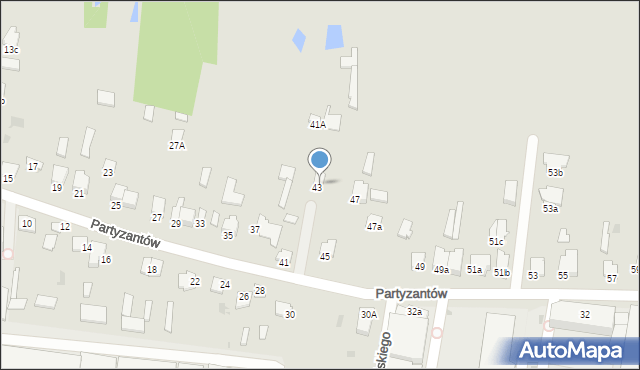 Radzyń Podlaski, Partyzantów, 43B, mapa Radzyń Podlaski