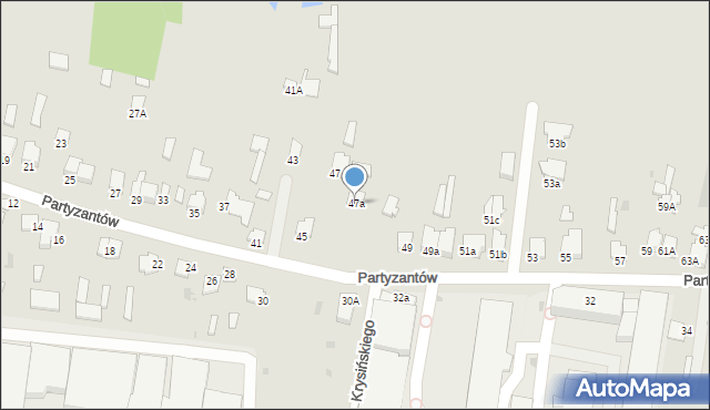 Radzyń Podlaski, Partyzantów, 47a, mapa Radzyń Podlaski