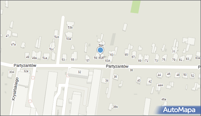 Radzyń Podlaski, Partyzantów, 61A, mapa Radzyń Podlaski