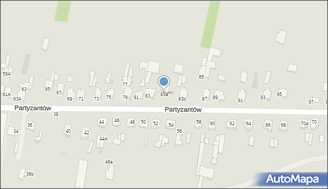 Radzyń Podlaski, Partyzantów, 83a, mapa Radzyń Podlaski