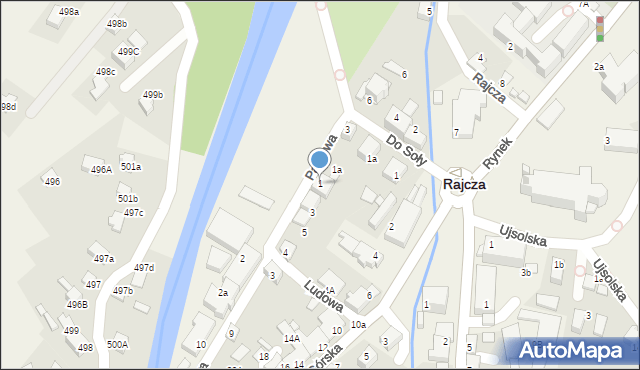 Rajcza, Parkowa, 1, mapa Rajcza