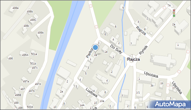 Rajcza, Parkowa, 1a, mapa Rajcza