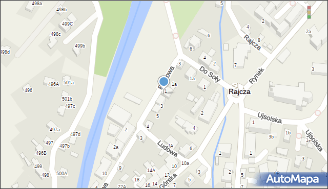 Rajcza, Parkowa, 1b, mapa Rajcza