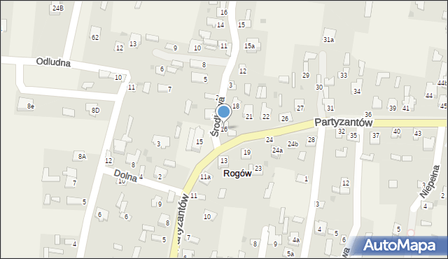 Rogów, Partyzantów, 16, mapa Rogów