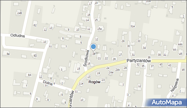 Rogów, Partyzantów, 18, mapa Rogów