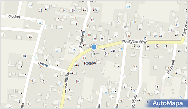 Rogów, Partyzantów, 19, mapa Rogów