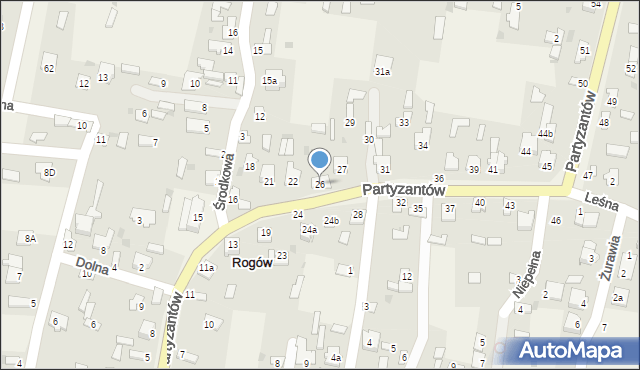 Rogów, Partyzantów, 26, mapa Rogów