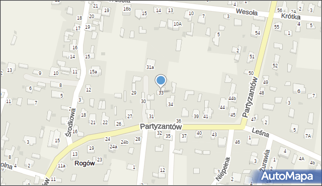 Rogów, Partyzantów, 33, mapa Rogów