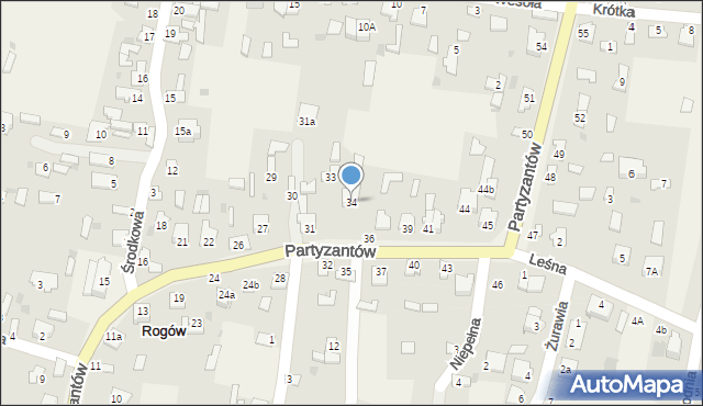 Rogów, Partyzantów, 34, mapa Rogów