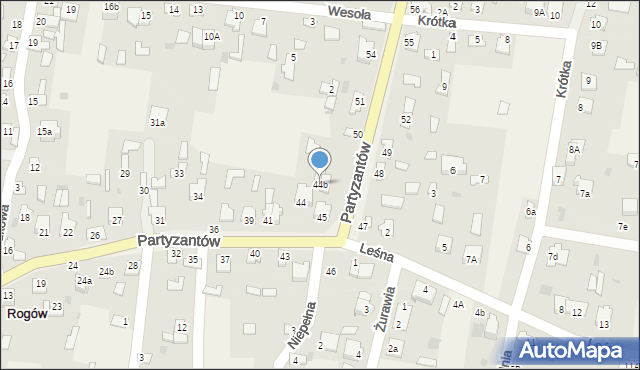 Rogów, Partyzantów, 44b, mapa Rogów