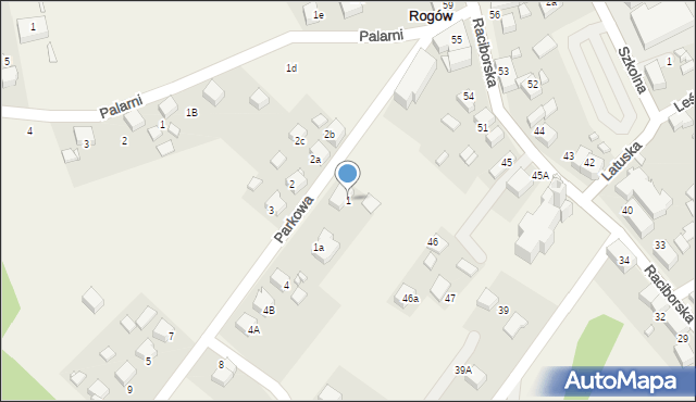 Rogów, Parkowa, 1, mapa Rogów