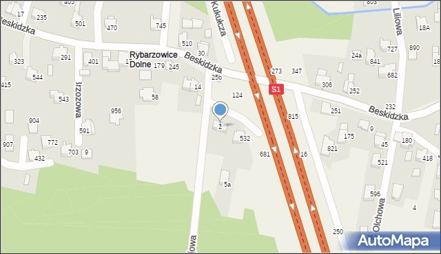 Rybarzowice, Palmowa, 2, mapa Rybarzowice