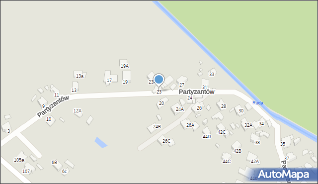 Rybnik, Partyzantów, 23, mapa Rybnika