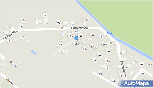 Rybnik, Partyzantów, 26A, mapa Rybnika