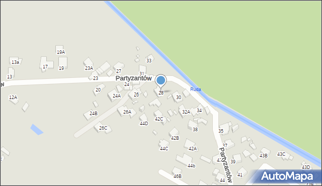 Rybnik, Partyzantów, 28, mapa Rybnika