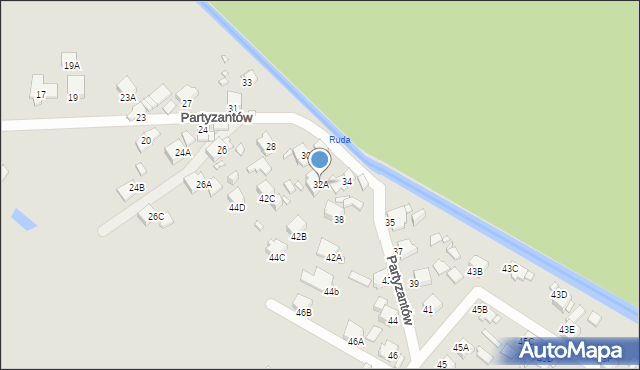 Rybnik, Partyzantów, 32A, mapa Rybnika