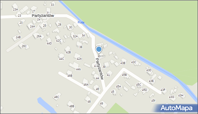 Rybnik, Partyzantów, 37, mapa Rybnika