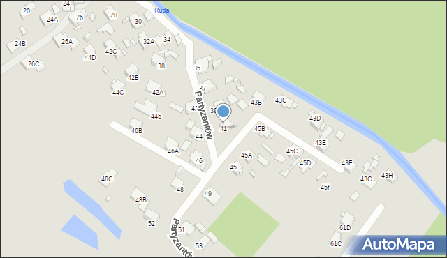 Rybnik, Partyzantów, 41, mapa Rybnika