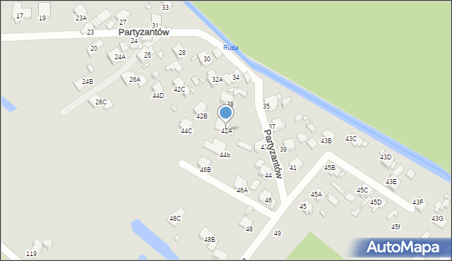 Rybnik, Partyzantów, 42A, mapa Rybnika