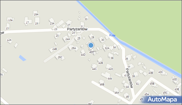 Rybnik, Partyzantów, 42C, mapa Rybnika