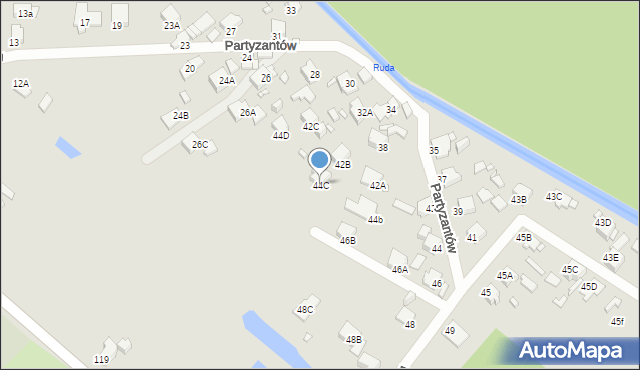 Rybnik, Partyzantów, 44C, mapa Rybnika