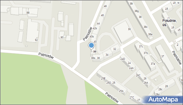 Rybnik, Patriotów, 38a, mapa Rybnika