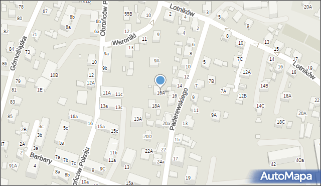 Rybnik, Paderewskiego Ignacego Jana, 16A, mapa Rybnika