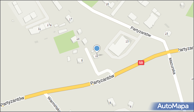 Ryn, Partyzantów, 12, mapa Ryn